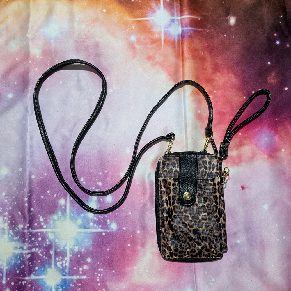 Leopard Print Crossbody Bag with Black Strap